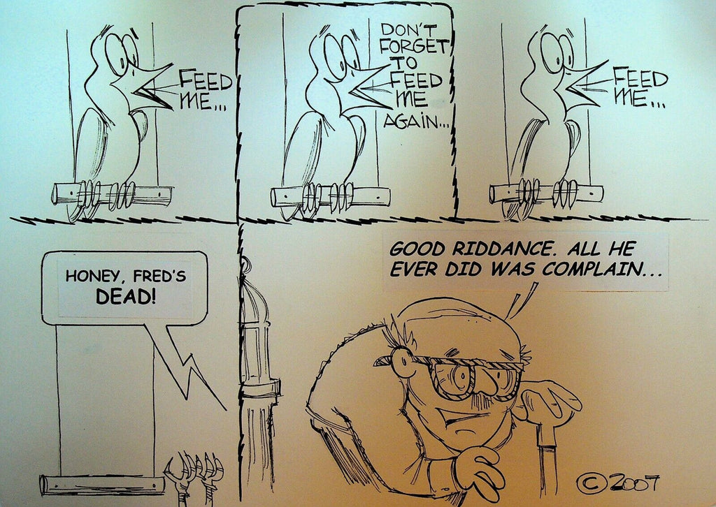 Bill Landis Original Cartoon Art The Villages Daily Sun 2007 Dead Parrot