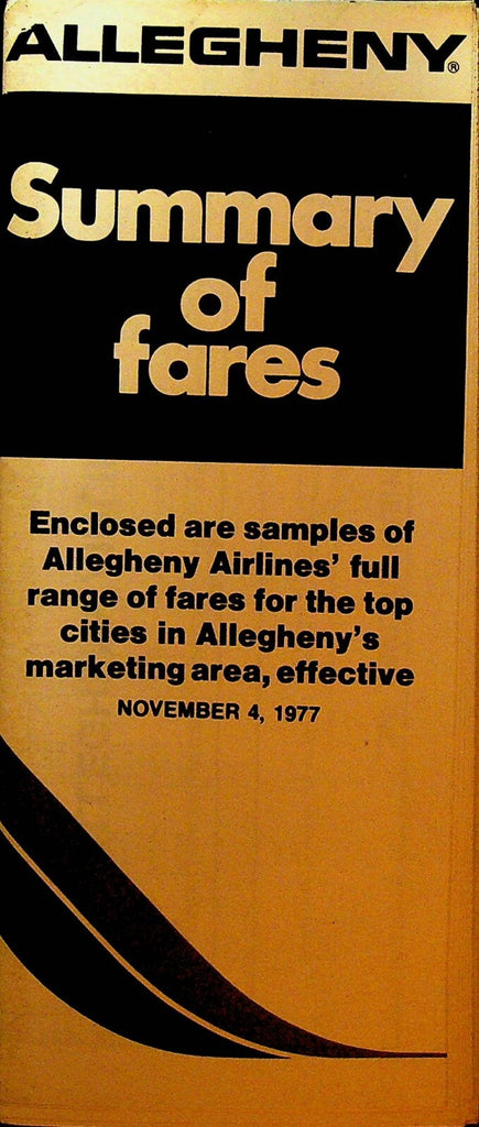 Allegheny Airlines Summary of Fares November 4 1977 Airplane0