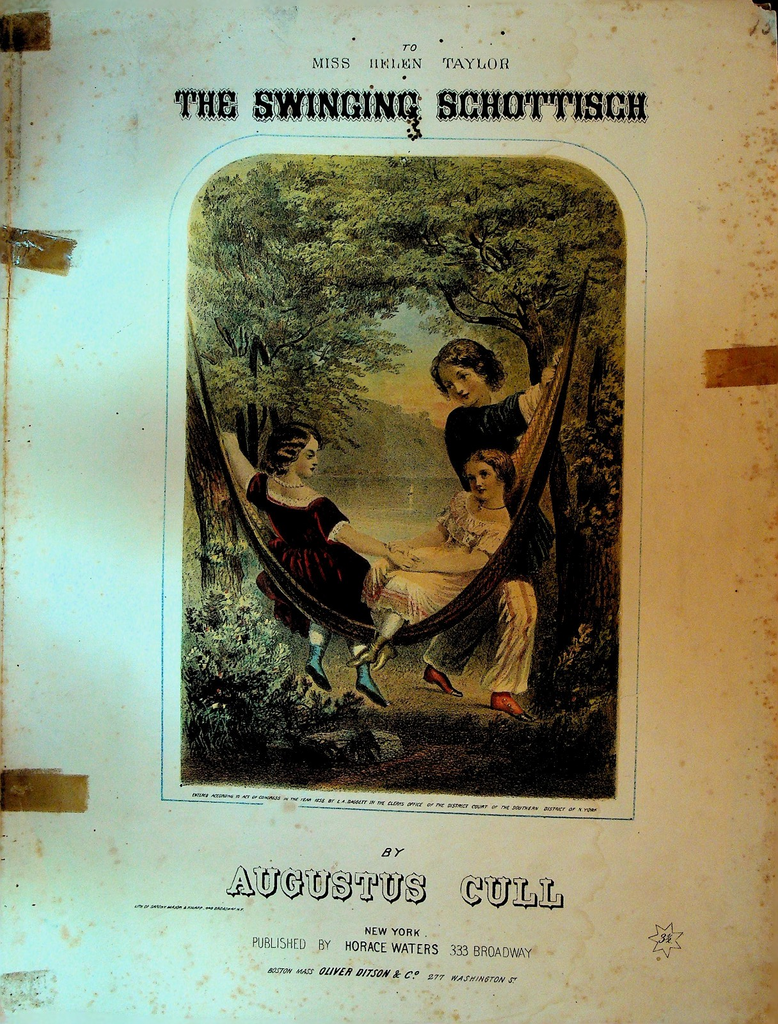 The Swinging Schottisch Sheet Music 1858 Augustus Cull Hand Colored Lithograph0