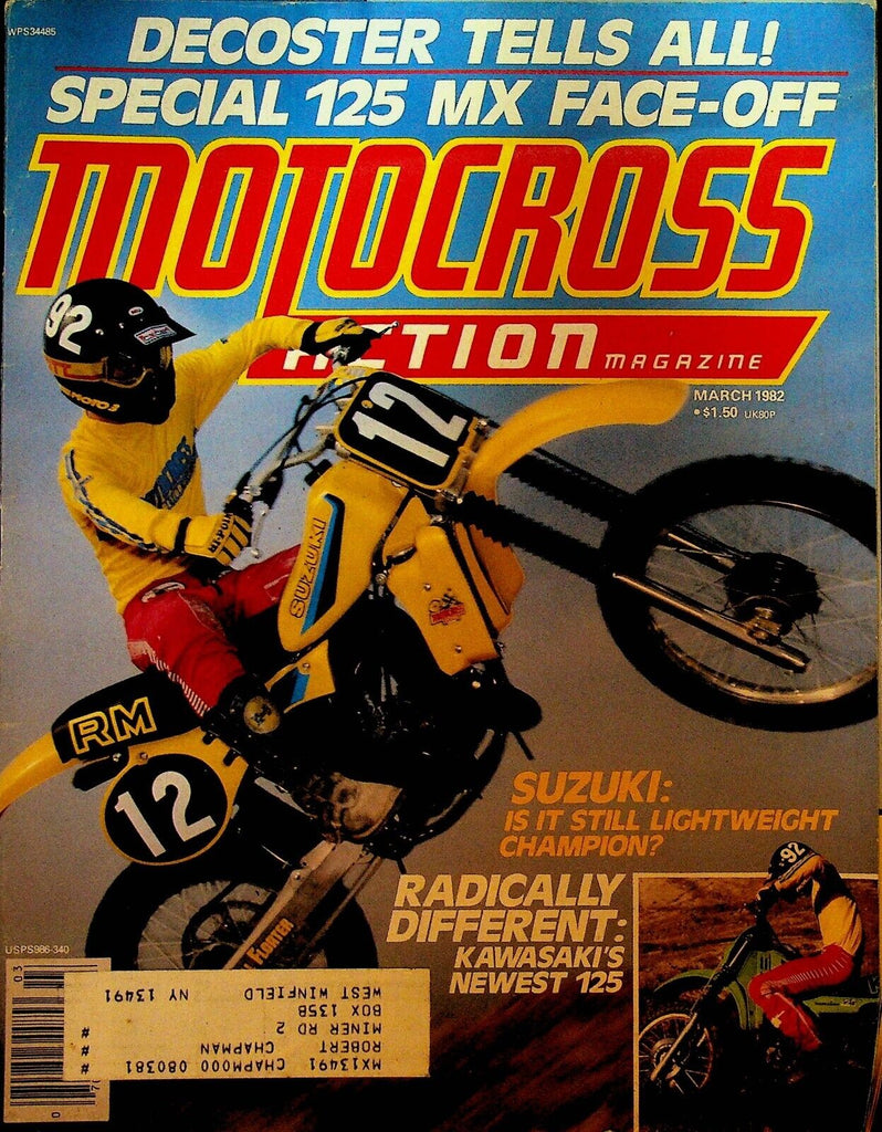 Motocross Action Magazine March 1982 Kris Bigelow Mark Denning Roger DeCoster