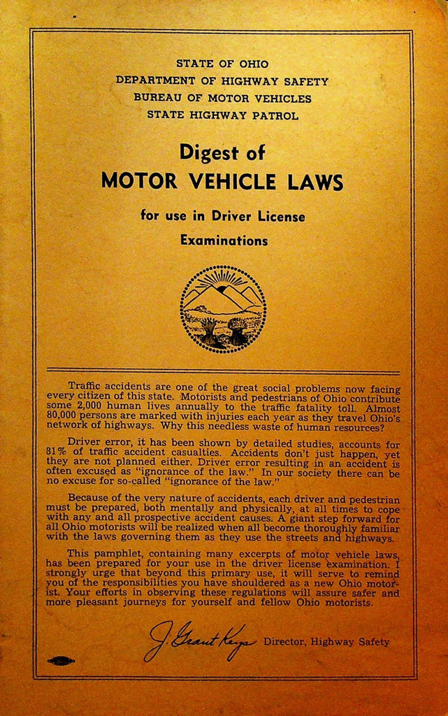 Digest of Motor Vehicle Laws State of Ohio ca 19600