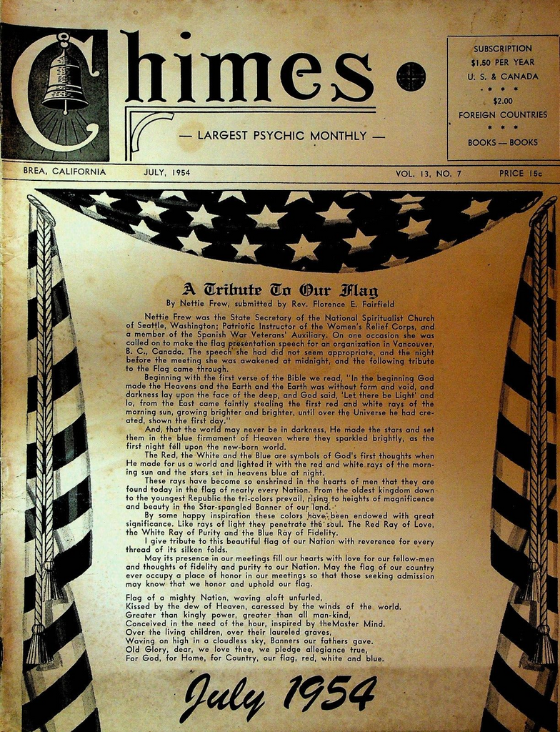 Chimes Magazine Psychic July 1954 Nettie Frew National Spiritualist Church