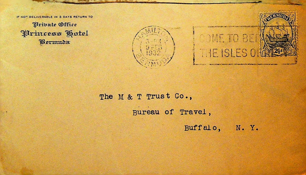 Princess Hotel Bermuda Private Office Cover to Buffalo NY 19320