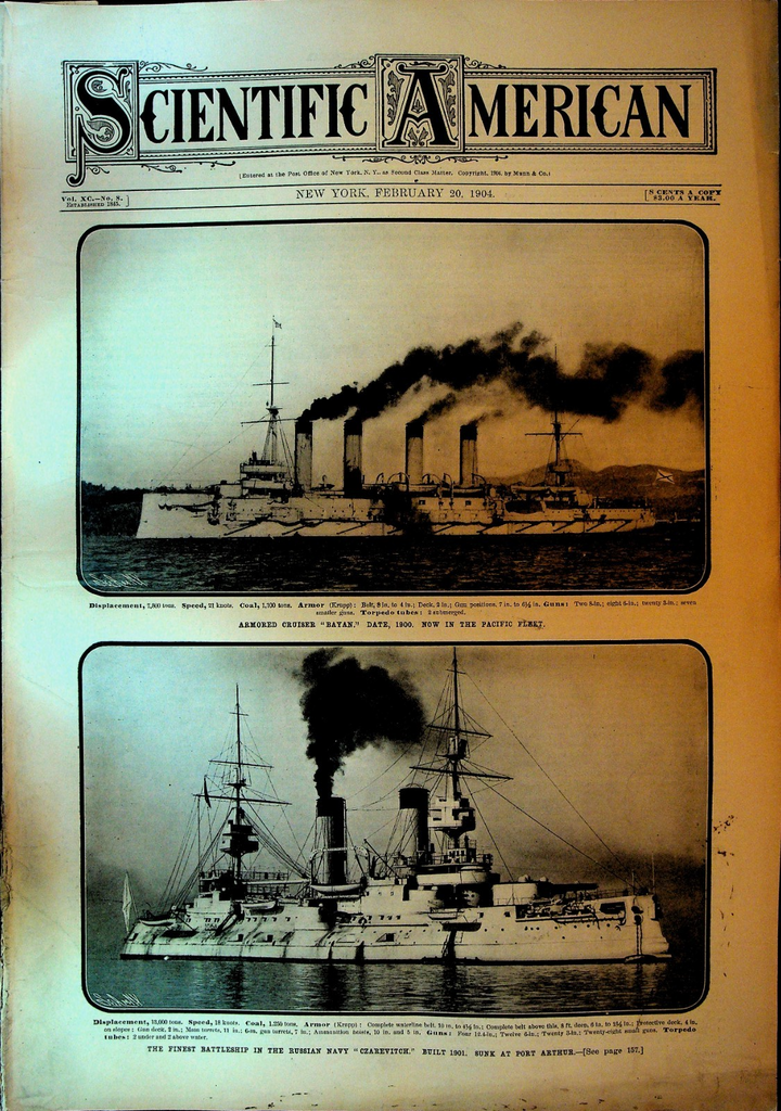 Scientific American February 20 1904 Cruiser Bayan Czarevitch Baltimore Fire0