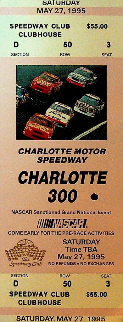 Charlotte 300 NASCAR Auto Racing Ticket May 27 19950