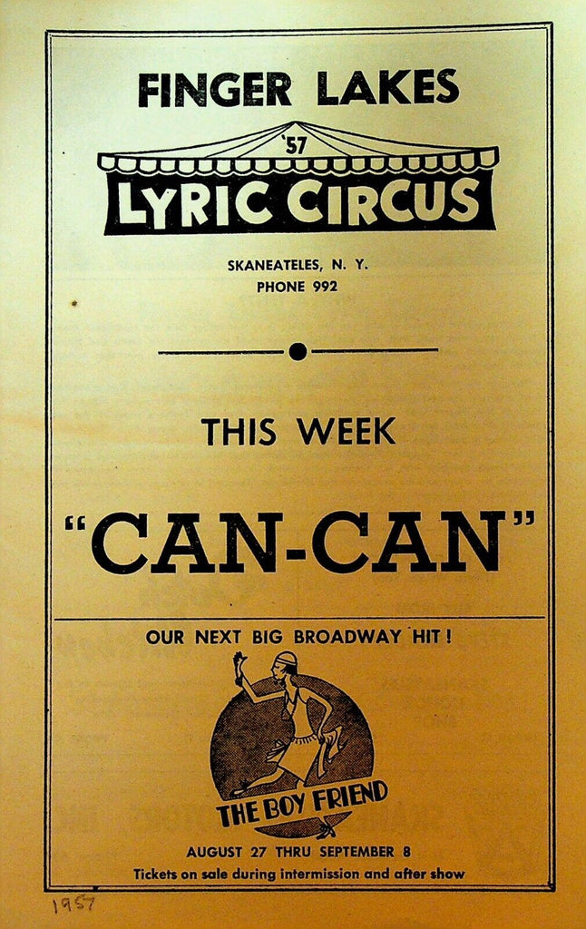 Can-Can Playbill August 1957 Finger Lakes Lyric Circus Barbara Ashley