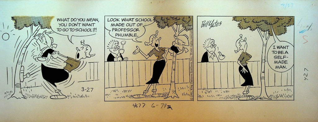Professor Phumble Original Comic Strip Art Bill Yates March 27 1961 Go to School