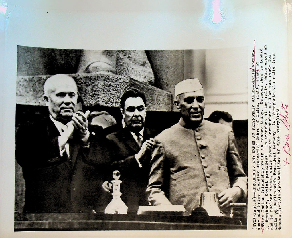 Nikita Khrushchev Wire Photo 1961 Jawaharlal Nehru India Leonid Brezhnev0