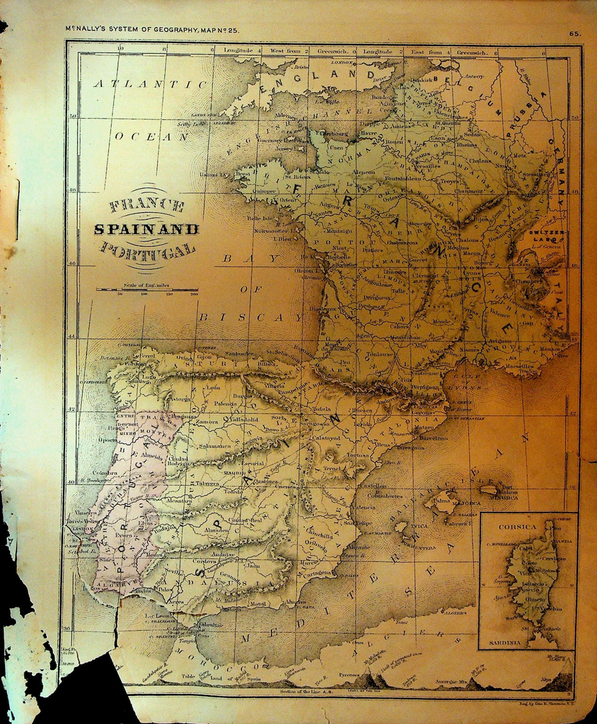 McNally's System of Geography 1860s Map 25 France Spain Portugal0