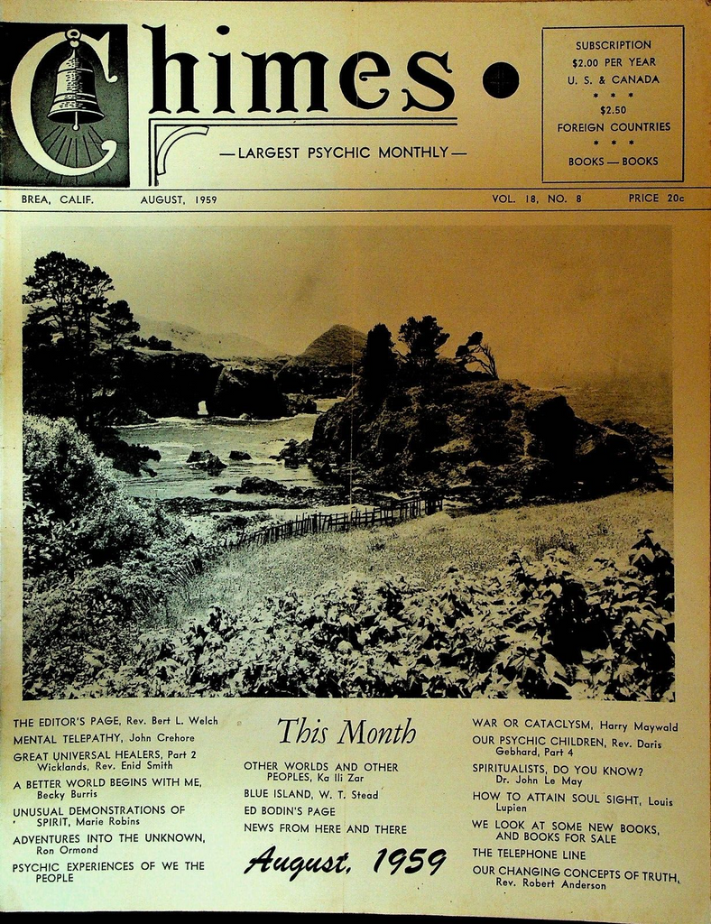 Chimes Magazine Psychic August 1959 Daris Gebhard Louis Lupien John Crehore