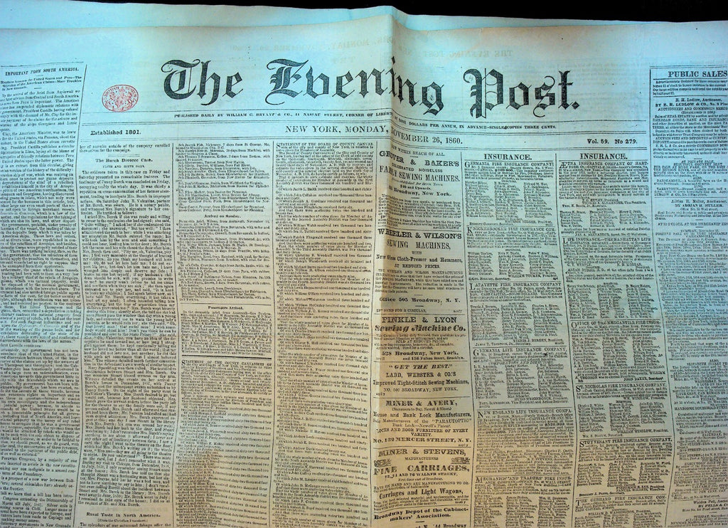 New York Evening Post November 26 1860 Slave States Fanny Burch Divorce0