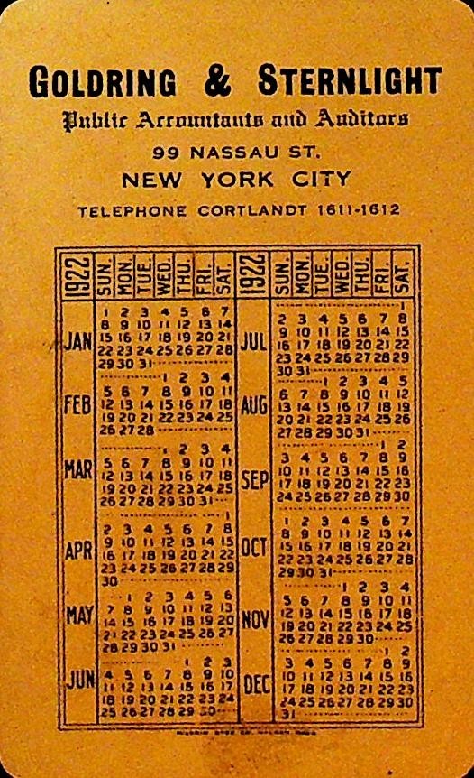 Goldring & Sternlight 1922 Pocket Calendar Public Accountants New York City0