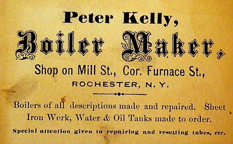 Peter Kelly Rochester NY 1800s Business Card Boiler Maker
