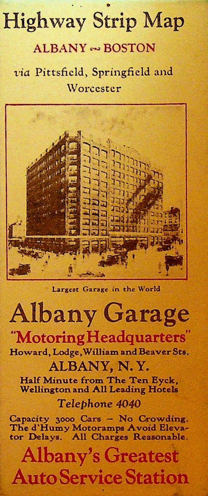 Highway Strip Map Albany NY to Boston 1930s0