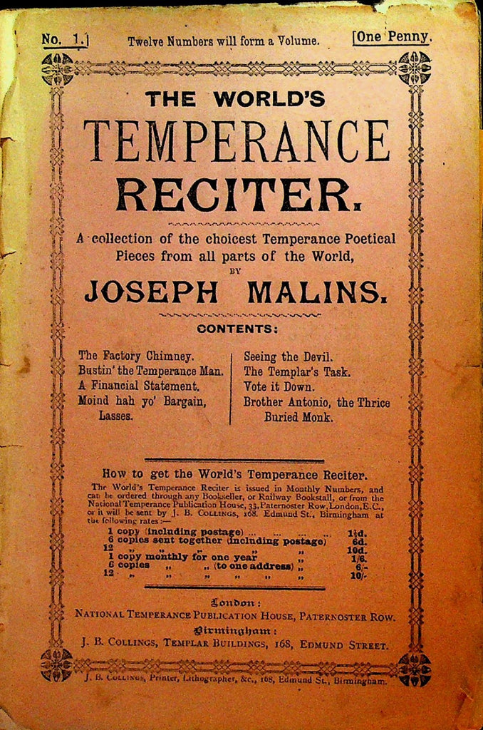 The World's Temperance Reciter #1 Joseph Malins ca 19000