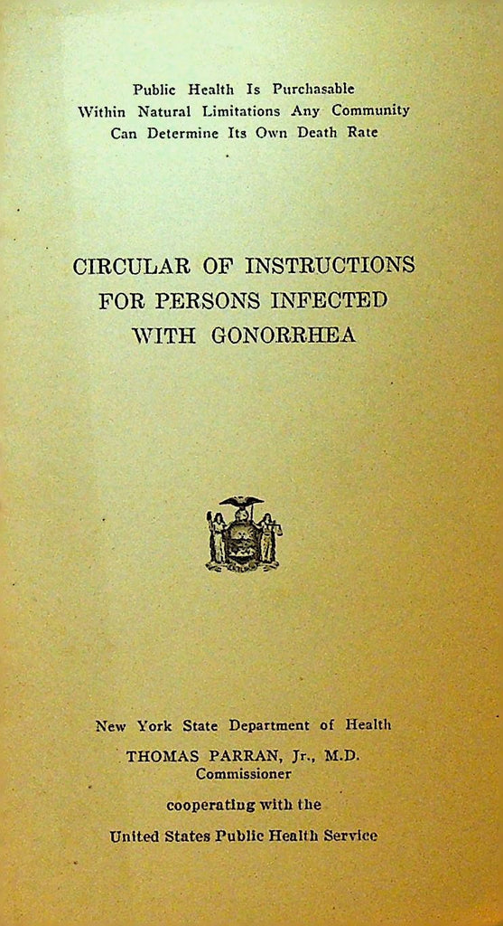 Instructions for People Infected With Gonorrhea 1931 New York State Booklet0