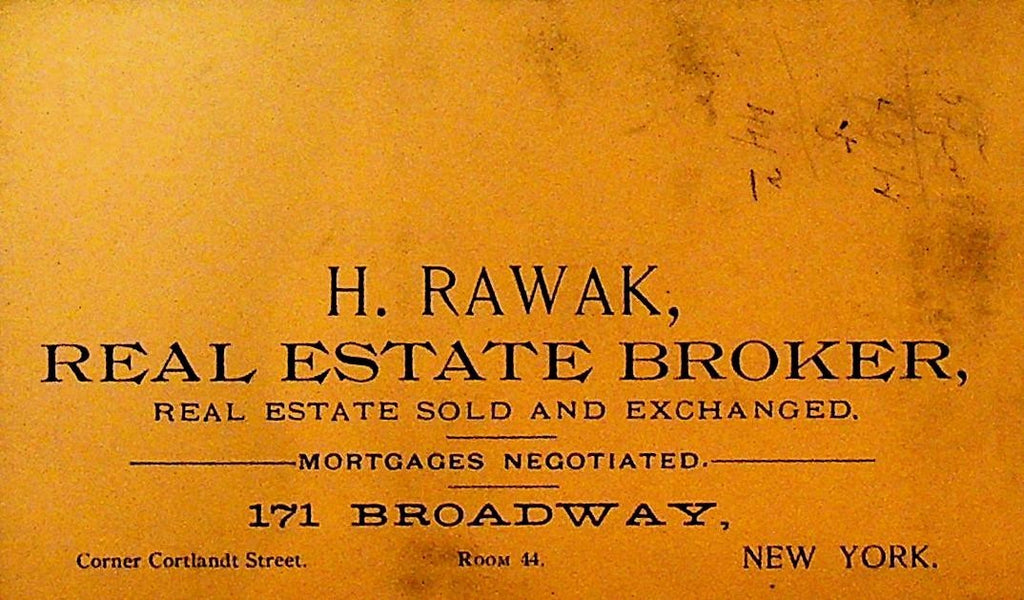 H Rawak Real Estate Brokers Business Card New York City ca 19000
