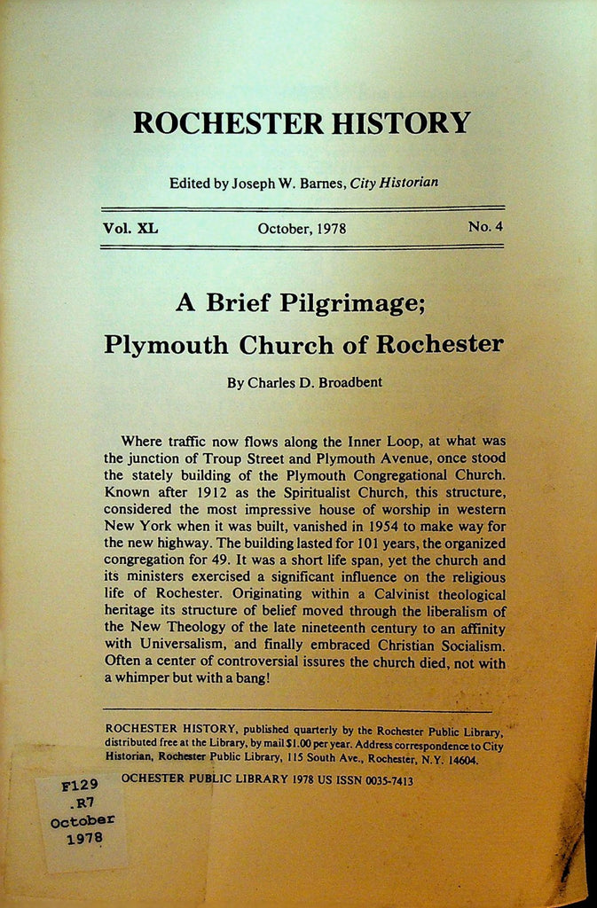 Rochester History NY October 1978 Plymouth Church0