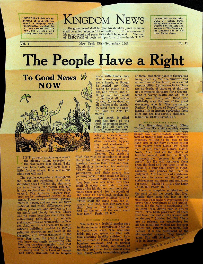 Kingdom News September 1942 Watchtower Jehovah's Witnesses0