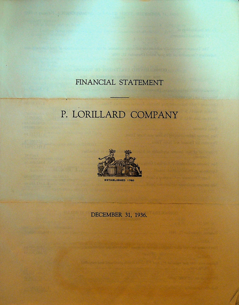 P Lorillard Company 1936 Financial Statement & Envelope Tobacco Company0