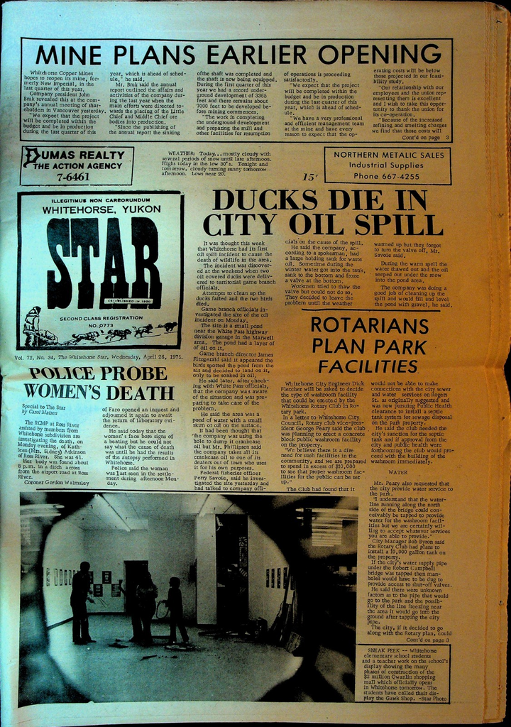 Whitehorse Yukon Star Newspaper April 26 1972 Copper Mine Reopens0