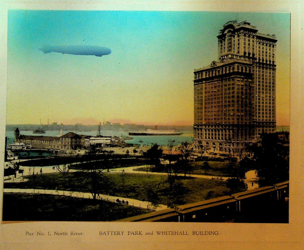 New York City Pier 1 Hand Colored Print ca 1915 Dirigible Battery Park0