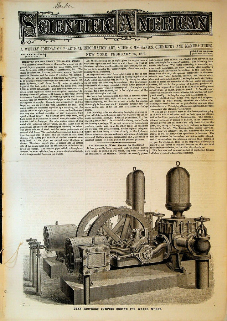 Scientific American February 26 1876 Barber Scissors Pumping Engine 0