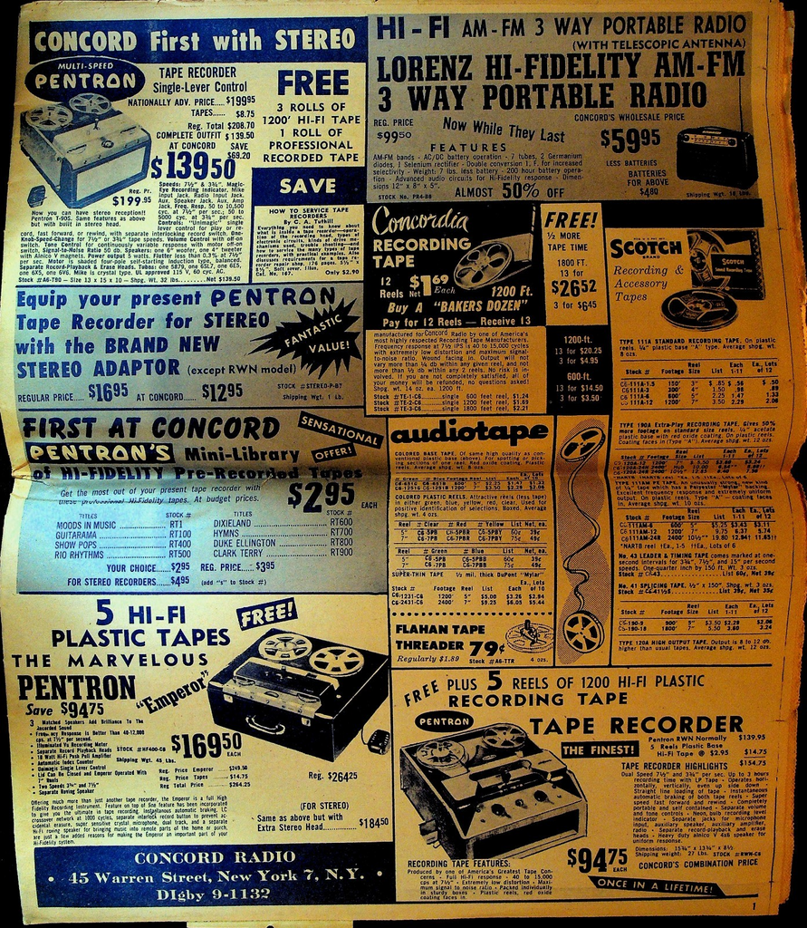 Concord Radio Circular 1957 Camera Tape Recorder Radio Hi-Fi0