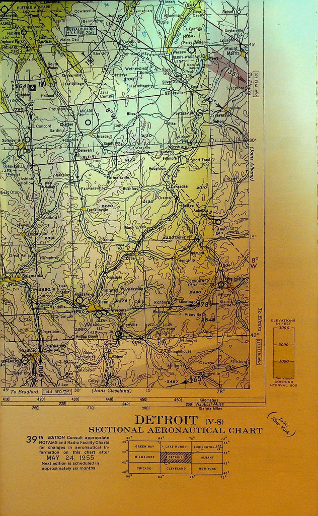 Detroit Michigan Sectional Aeronautical Chart Map May 24 19550