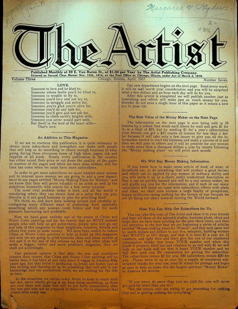 The Artist Magazine April 1917 Chemistry of China Squabs0