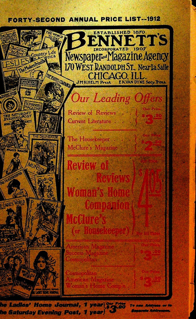 Bennett's Newspaper & Magazine Agency Price List Catalog 19120