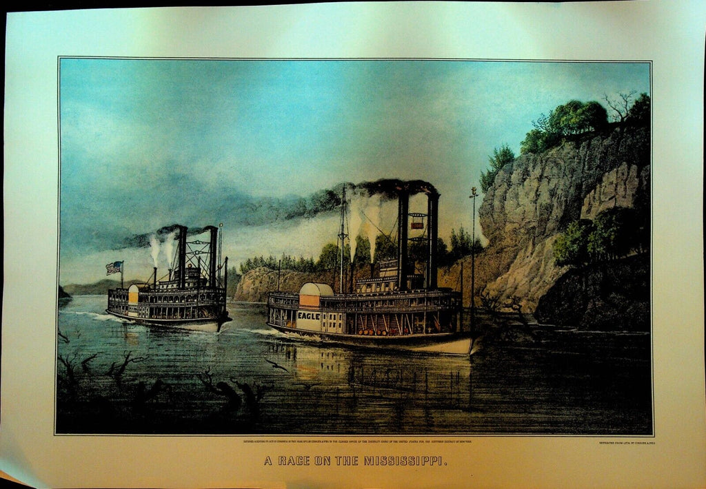 Currier & Ives Calendar Topper 1968 A Race on the Mississippi Steamboats