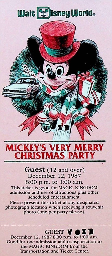 Mickey Mouse's Very Merry Christmas Party Guest Ticket 1987 WDW0