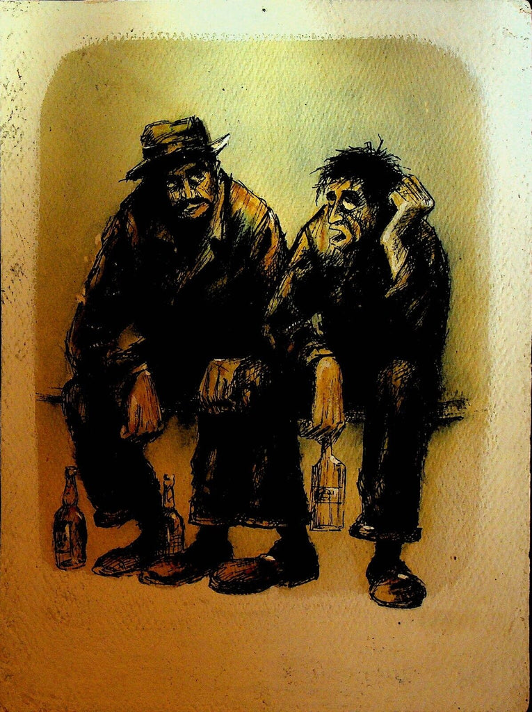 Richard Bagley Original Art Dis Is What I Call Livin Skid Row Drinking
