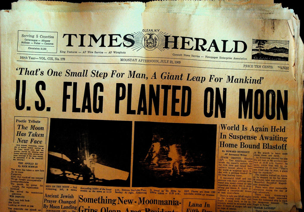 Olean Times Herald July 21 1969 Moon Landing Neil Armstrong Flag Planted0