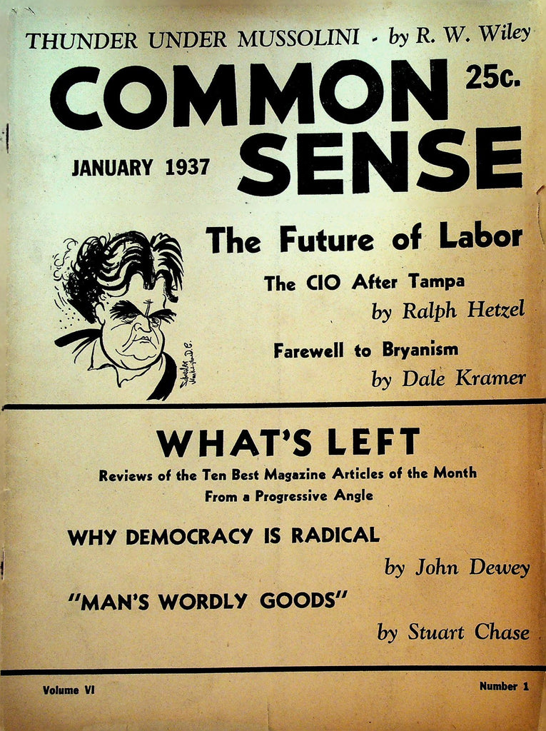 Common Sense Socialist Magazine January 1937 Benito Mussolini Labor0