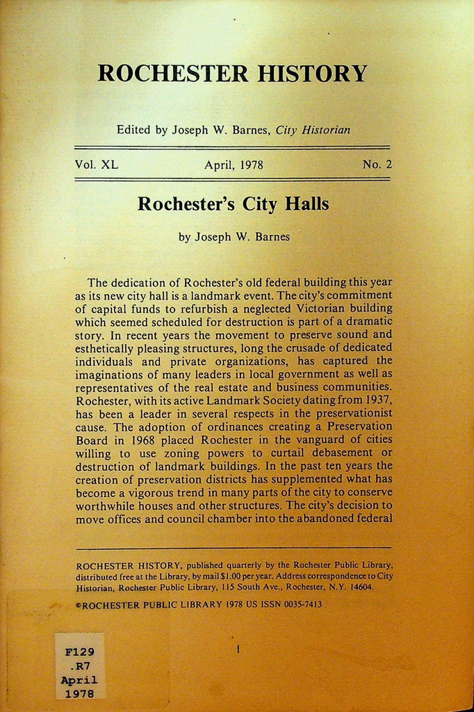 Rochester History NY April 1978 City Halls0