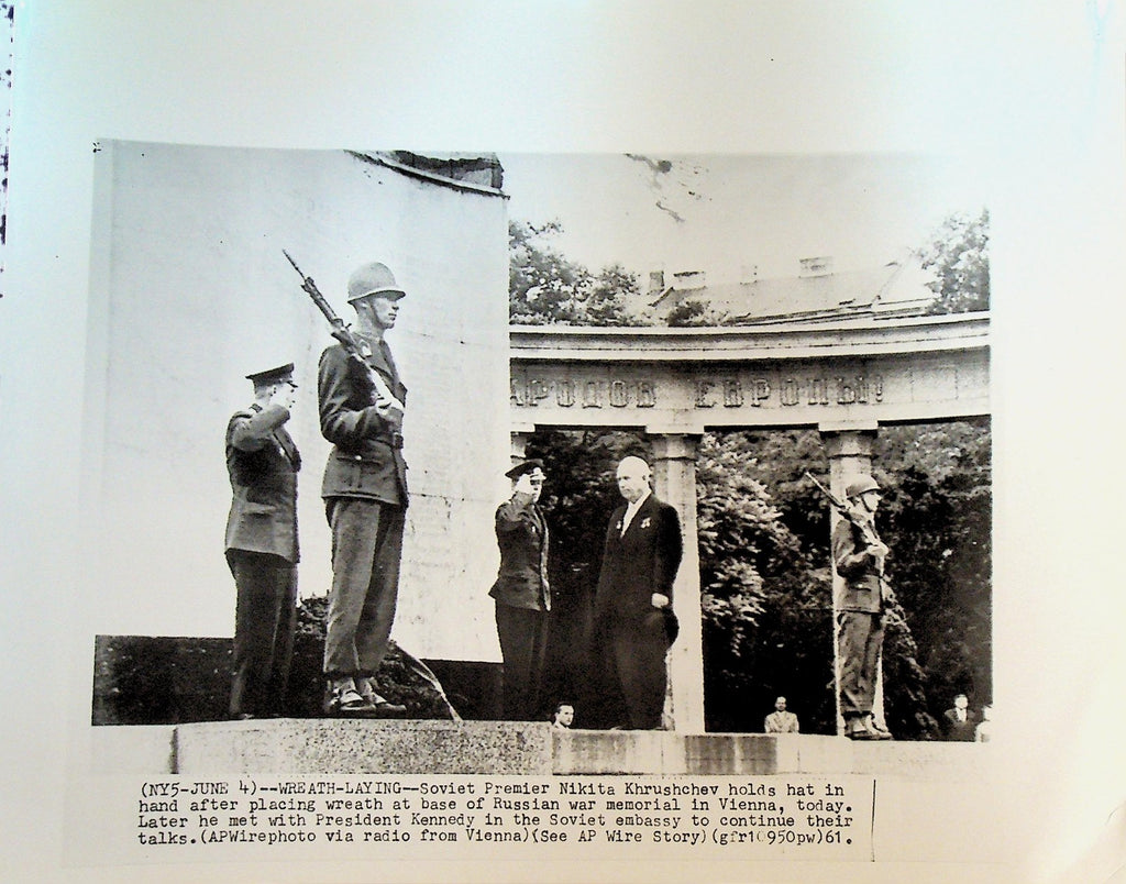 Nikita Khrushchev Wire Photo 1961 Wreath Laying Vienna Russian War Memorial0