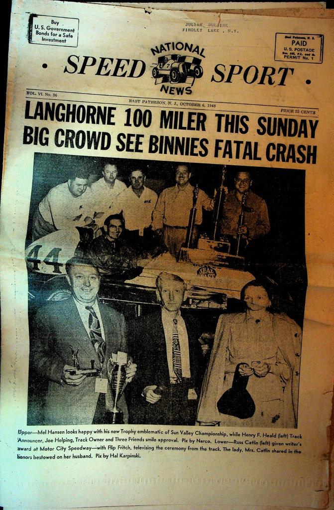 National Speed Sport News October 6 1948 George Binnie Mel Hanson0