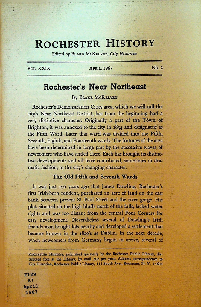 Rochester History Magazine NY April 1967 Near Northeast0
