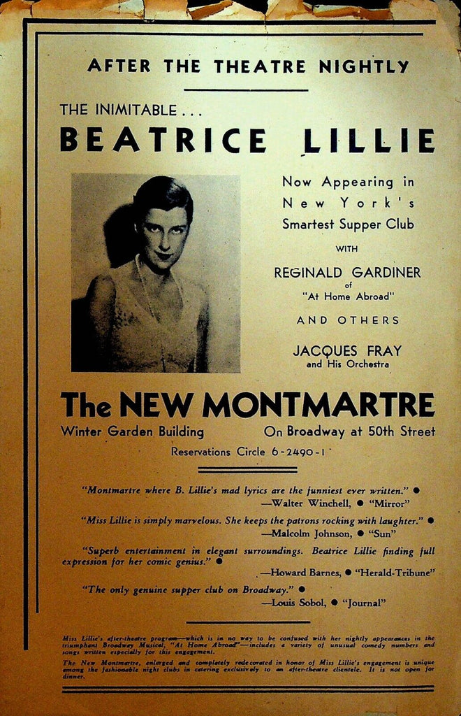 Beatrice Lillie Ad Bill 1930s New York City New Montmartre