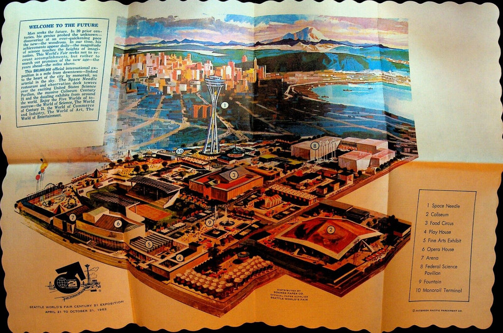 Seattle World's Fair 1962 Placemat Century 21 Exposition Space Needle