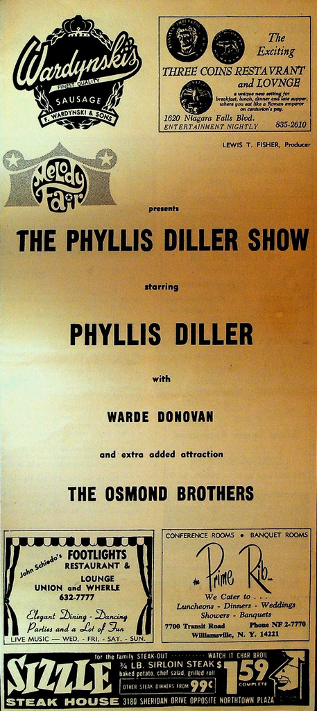 Phyllis Diller Show The Osmond Brothers Warde Donovon Program 1966 Melody Fair0