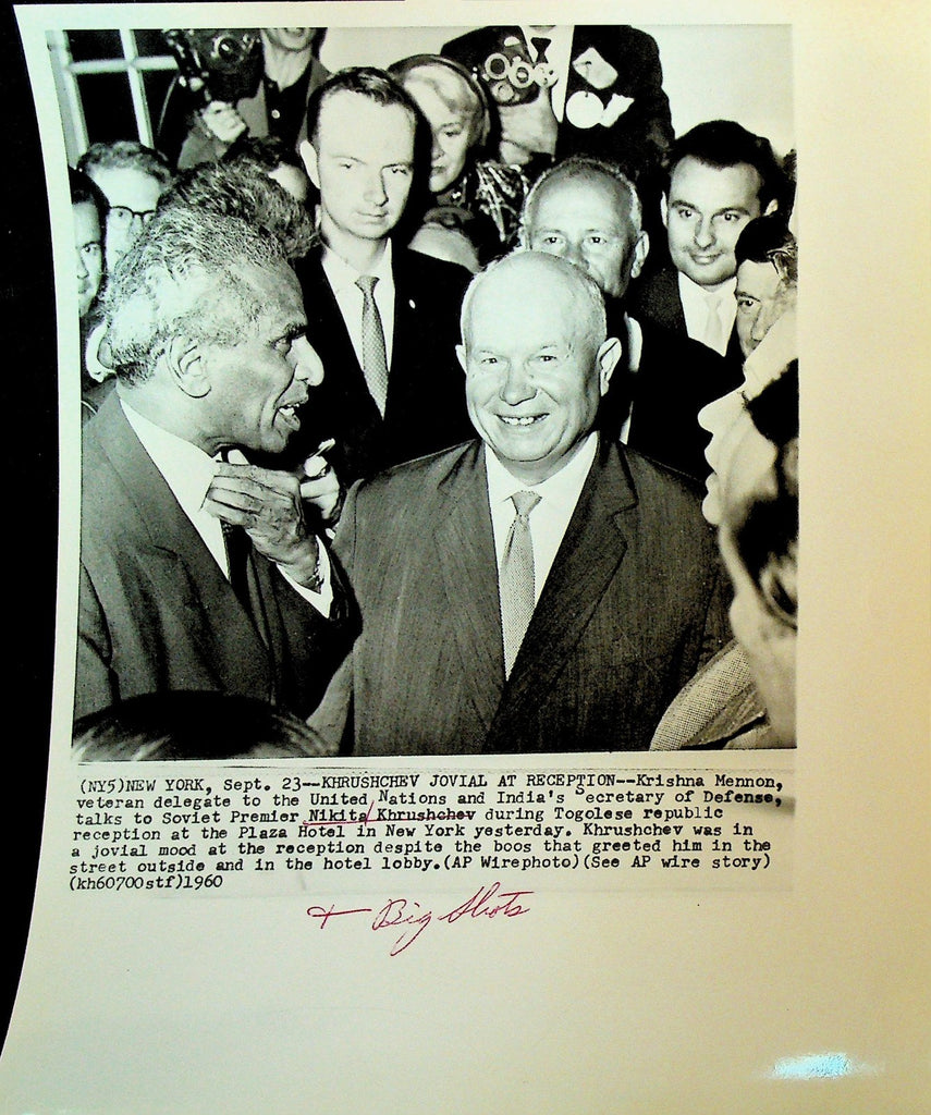 Nikita Khrushchev Wire Photo 1960 Krishna Memmon India Tongolese Reception UN0