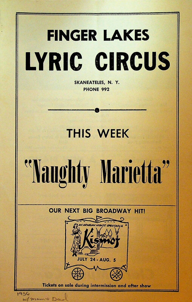 Naughty Marietta July 1956 Finger Lakes Lyric Circus Christine Mathews
