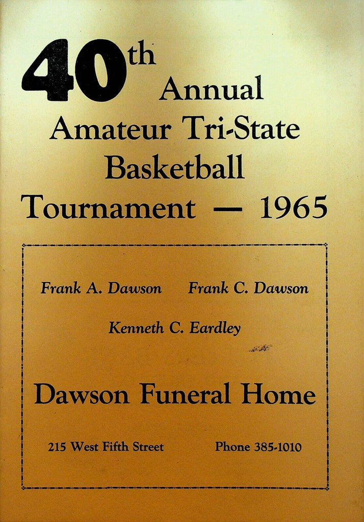 Tri State Annual Basketball Tournament Program 1965 Ohio Pa NY