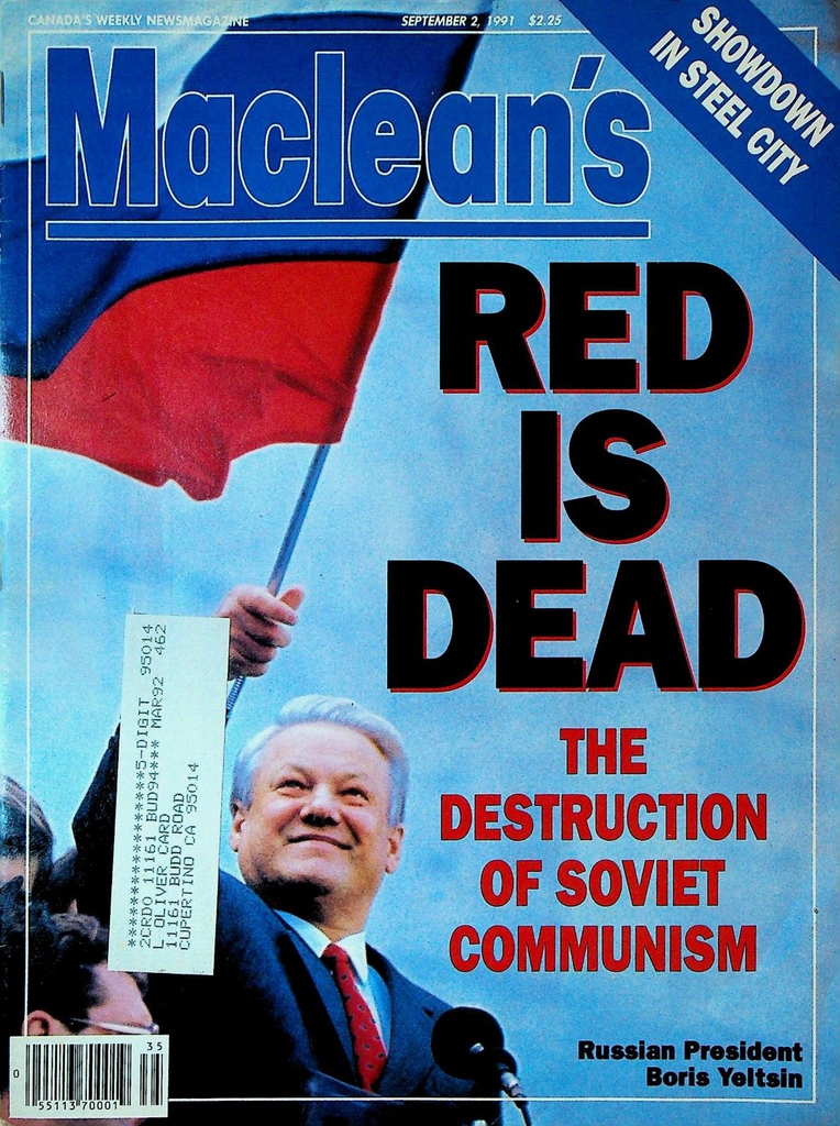 Maclean's Magazine September 2 1991 Boris Yeltsin Fall of Soviet Union Communism0