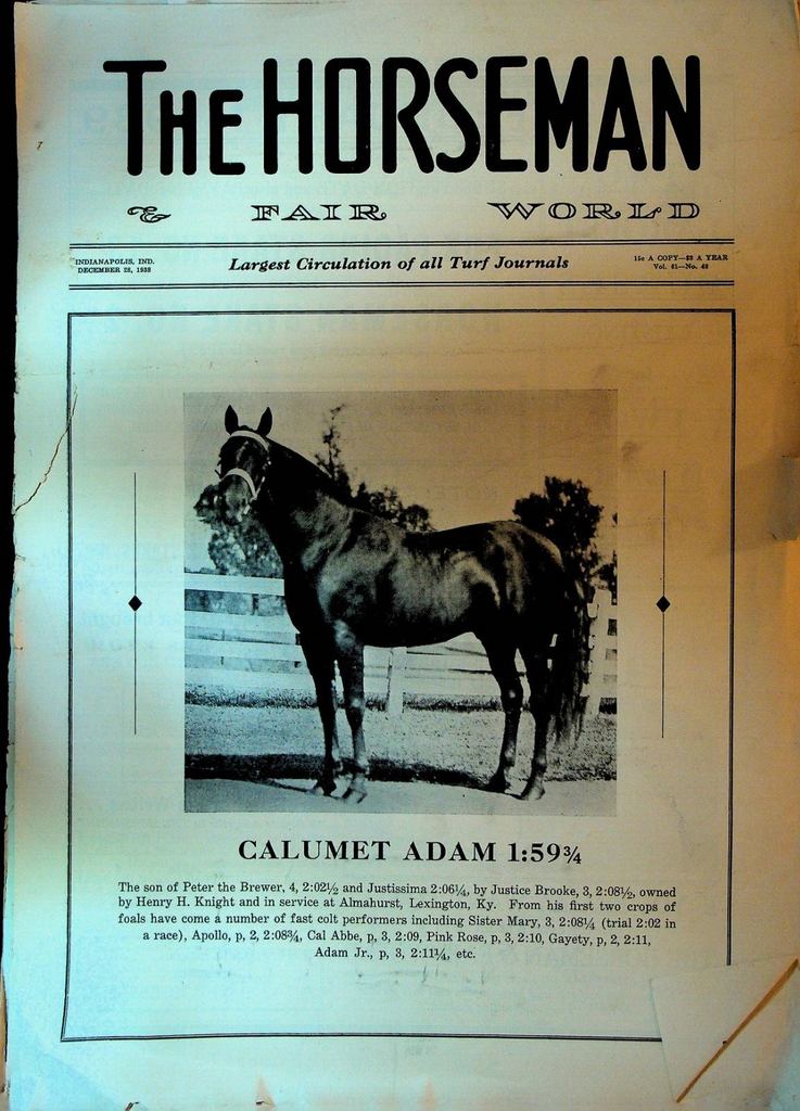 The Horseman & Fair World Turf Journal December 28 1938 Calumet Adam Racing