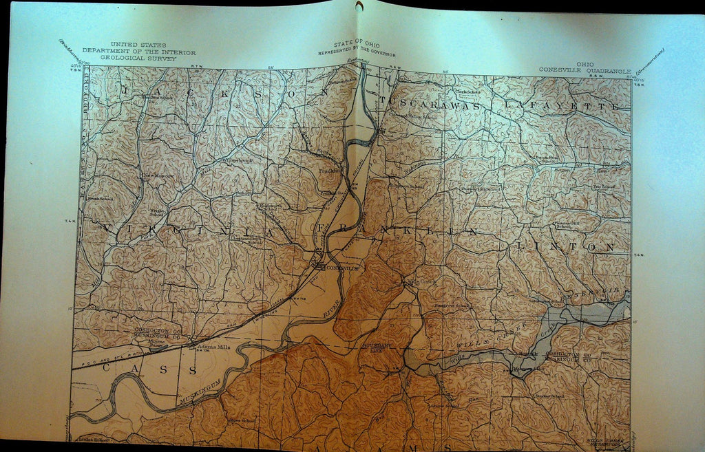 Ohio Department of Interior Geological Survey Map 1950s Conesville Quadrangle0