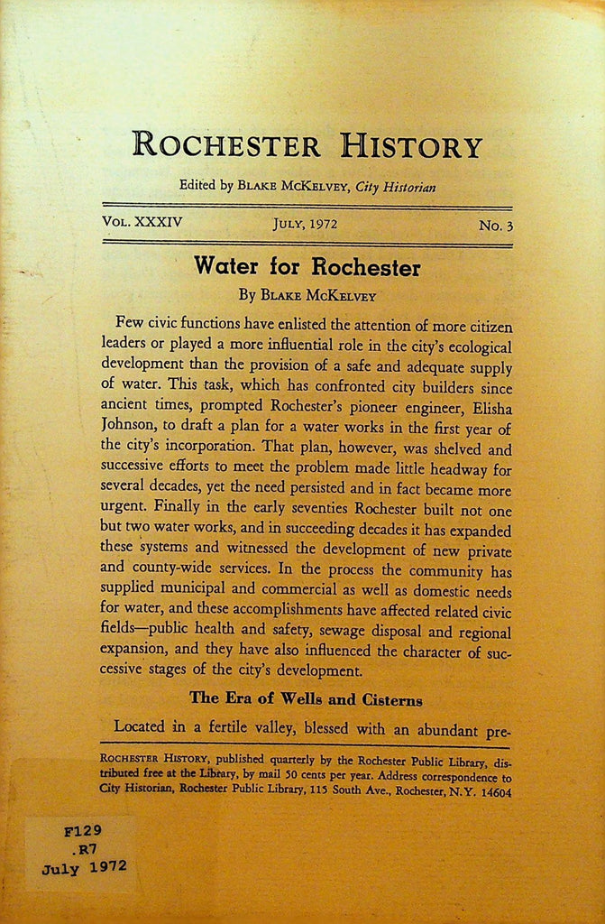 Rochester History NY July 1972 Water for Rochester0